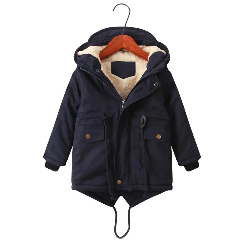 COOTELILI Velvet Parka Winter Jacket For Boys Coat Fashion Children Boys Winter Clothing Fleece Warm Winter Outerwear