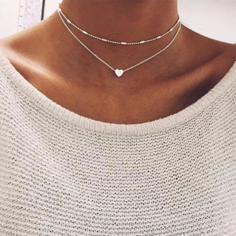 Sexy Crystal Heart Choker Necklace for Women Necklace Pendant Bohemian Moon Sta on neck Chocker Necklace Jewelry Gift