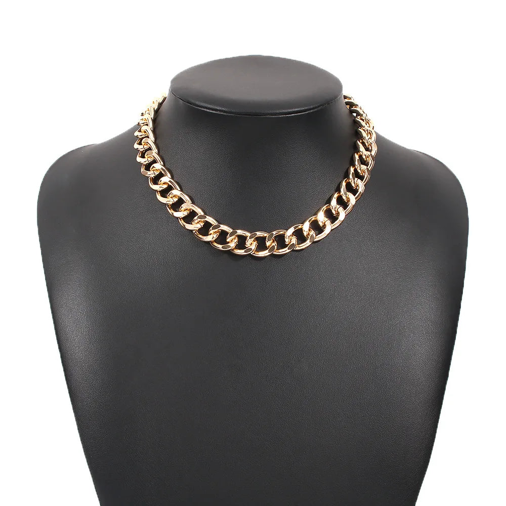 2024 Fashion Big Necklace for Women Twist Gold Color Silver Plated Chunky Thick Lock Choker Chain Necklaces Party Jewelry Gifts