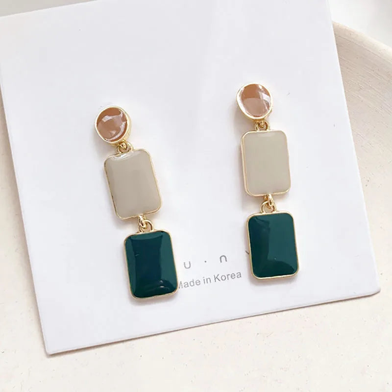 Contrast Color Drop Earrings For Women S925 Silver Pin Korean Rectangle Temperament Long  Geometry Personality Simple Brincos