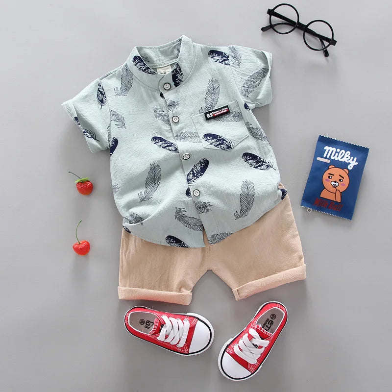 New Summer Baby Clothing Children Boys Fashion Printed Shirt Shorts 2Pcs/Sets Toddler Casual Cotton Clothes Suit Kids Tracksuits