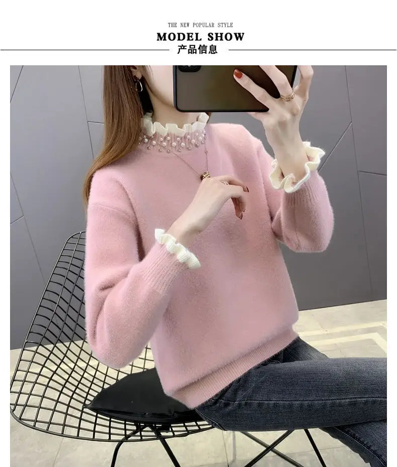 2023 Autumn Winter Thick Sweater Women Knitted Ribbed Pullover Sweater Long Sleeve Fasion Slim Jumper Soft Warm Pull Femme