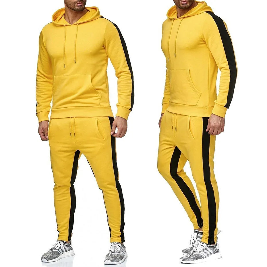 Men's Hooded Sweatshirts Set Solid Color Jogging Set Tracksuit Tracksuit Long Sleeve Suit Hoodies Trousers Yellow Casual Suit