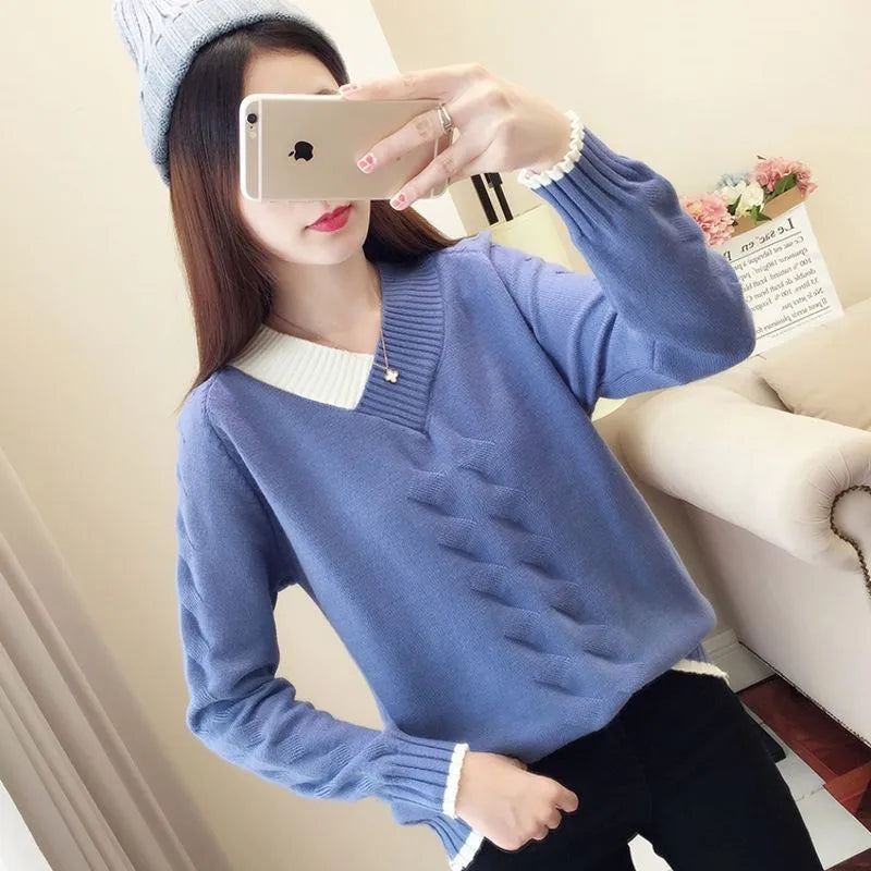 Women's Sweaters Knitting Pullover 2022 New Autumn Winter Casual Loose Striped V-neck Knitted Sweater Female Pullovers Tops