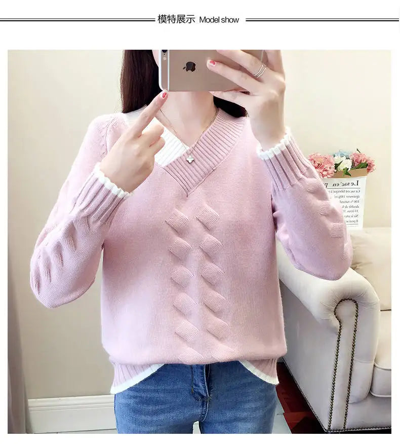 Women's Sweaters Knitting Pullover 2022 New Autumn Winter Casual Loose Striped V-neck Knitted Sweater Female Pullovers Tops