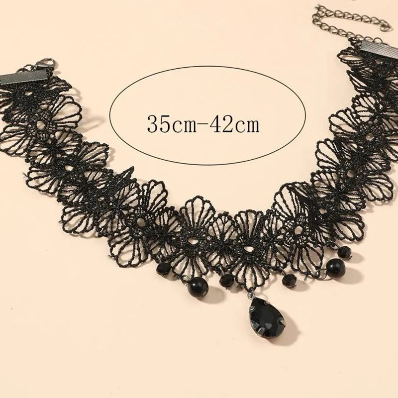 Vintag Classic Gothic Tattoo Lace Choker For Women Black Crystal Pendant Charm Choker Necklaces Boho Jewelry Christmas Gift X081