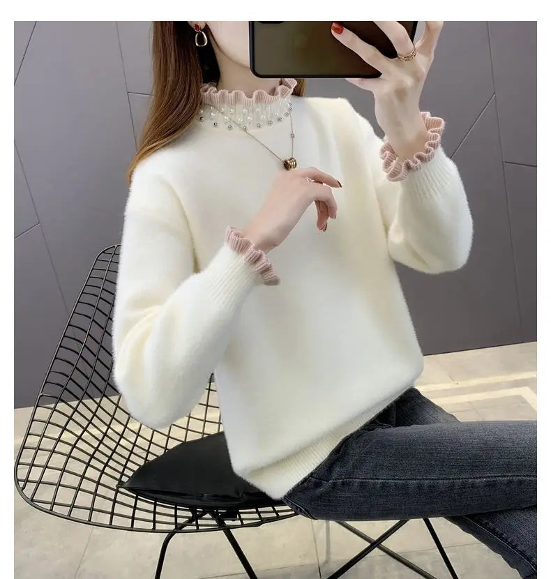 2023 Autumn Winter Thick Sweater Women Knitted Ribbed Pullover Sweater Long Sleeve Fasion Slim Jumper Soft Warm Pull Femme