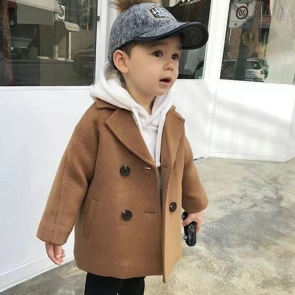 Lioraitiin Winter Grid Jackets Boys Girl Woolen Double-breasted Baby Boy Trench Coat Lapel Autumn Kids Outerwear Coats Wool Coat