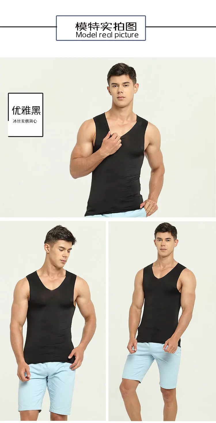 3PCS No Trace Cool Men Vest Tank Tops Underwear Mens Undershirt Shirts Male Bodyshaper Fitness sleeveless Men's Running Vest 5XL