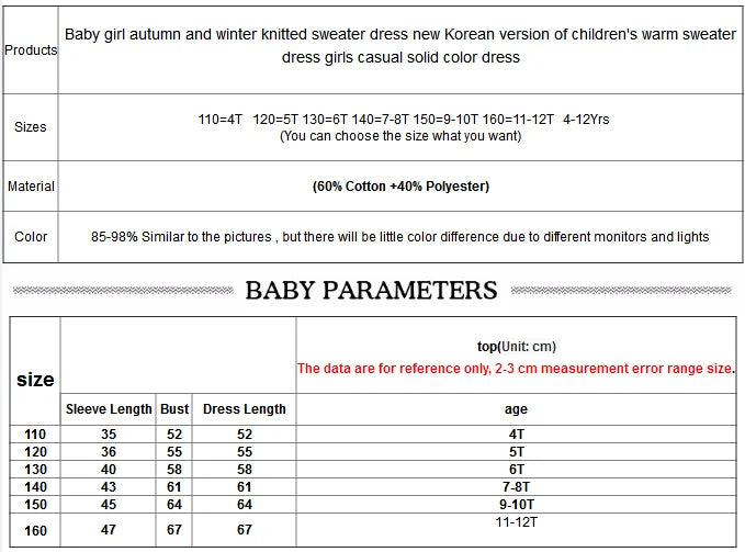 Autumn children warm Sweater dress for girls infant casual pure color Pleated princess dress Baby girl winter knitted dress