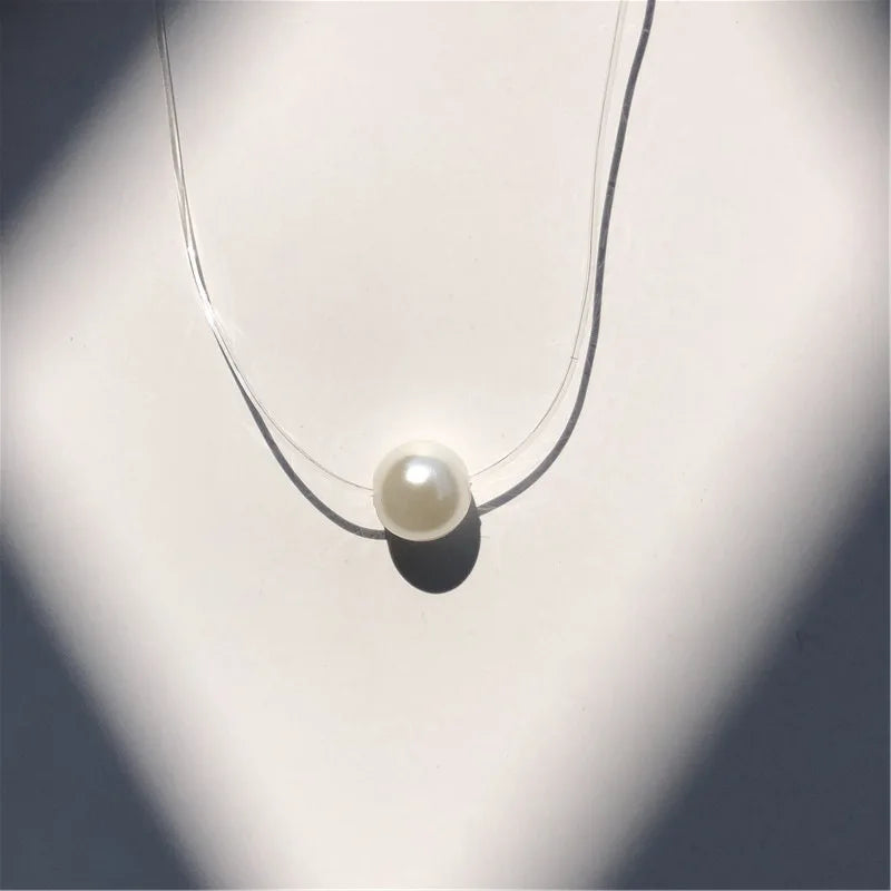 Sumeng New Personality Fashion Square Imitation Pearl Crystal Zircon Necklace Invisible Transparent Fishing Line Necklace Women