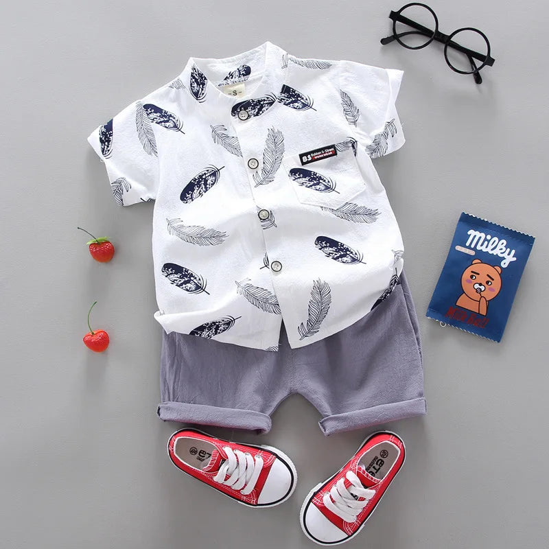 New Summer Baby Clothing Children Boys Fashion Printed Shirt Shorts 2Pcs/Sets Toddler Casual Cotton Clothes Suit Kids Tracksuits