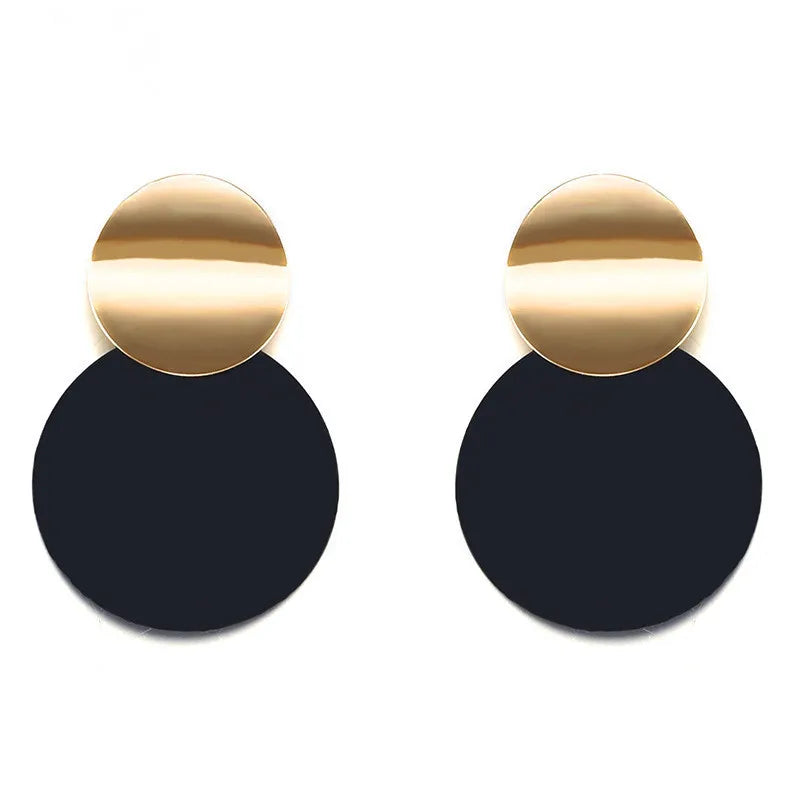 Trendy Black Round Metal Earring for Women Gold Color Shiny Smooth Drop Earring 2019 Fashion Statement Jewelry Pendientes Bijoux