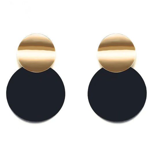 Trendy Black Round Metal Earring for Women Gold Color Shiny Smooth Drop Earring 2019 Fashion Statement Jewelry Pendientes Bijoux