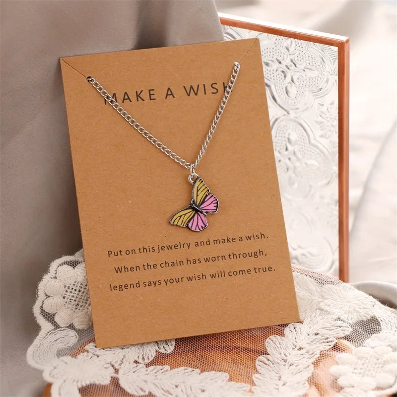 Cute Colorful Butterfly Pendant Necklace for Women Gold Color Clavicle Chain Choker Lady Wedding Party Jewelry Fashion Gifts