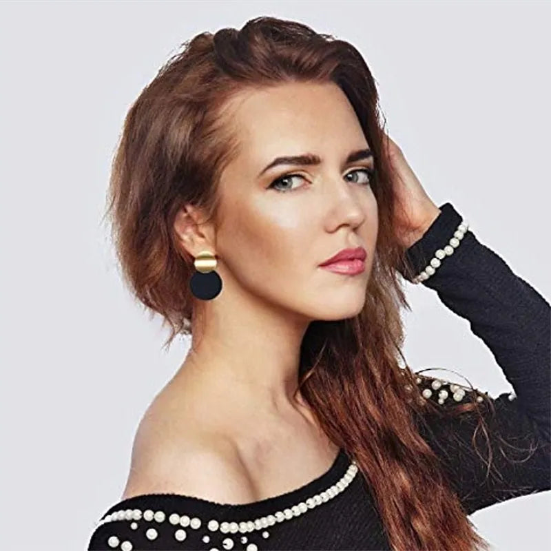 Trendy Black Round Metal Earring for Women Gold Color Shiny Smooth Drop Earring 2019 Fashion Statement Jewelry Pendientes Bijoux