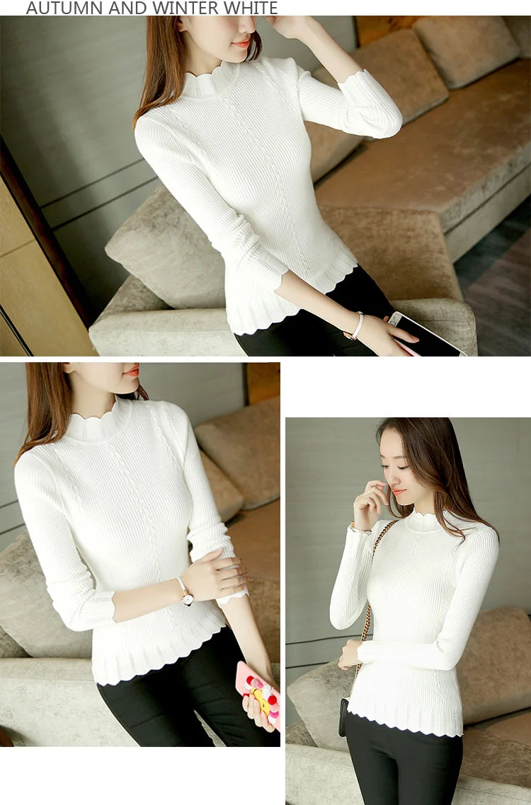 Autumn Korean Slim Fashion Women Knit Sweater High Elastic Turtleneck Bottoming Basic Pullovers Winter Sexy Sweater Women 7570