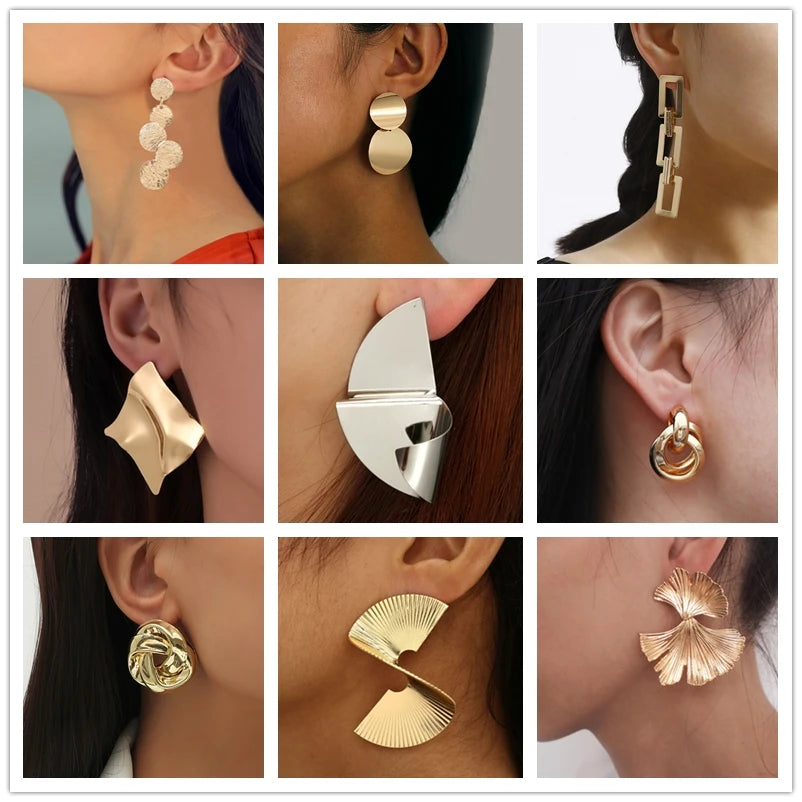 Exaggerated Geometry Irregular Metal Dangle Earrings Spiral Twist Knot Round Smooth Brincos Jewelry