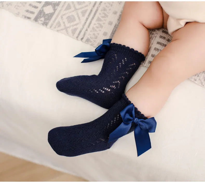 0-5Years Baby Girls Socks With Big Bows Breathable Children Girl Short Socks Hollow Out Toddlers Kids Cotton Princess Cute Socks