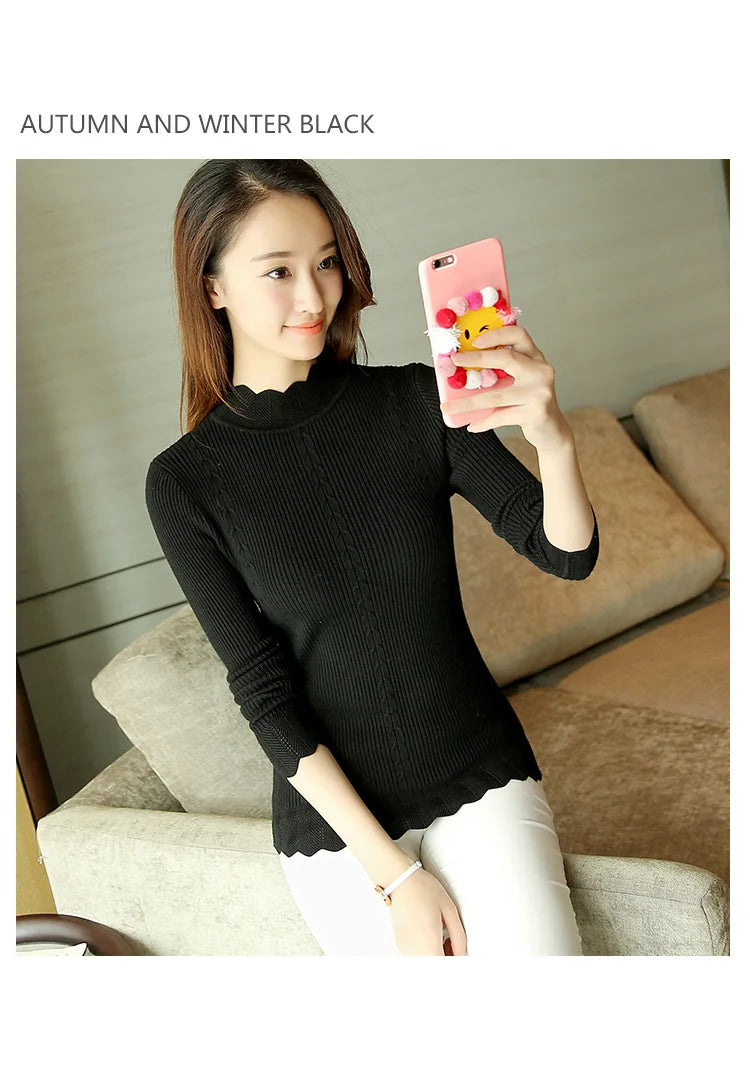 Autumn Korean Slim Fashion Women Knit Sweater High Elastic Turtleneck Bottoming Basic Pullovers Winter Sexy Sweater Women 7570