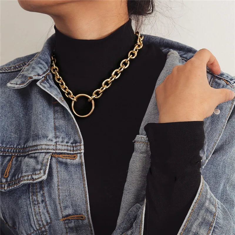 Multi-layers Necklaces for Women Personality Hollow Geometric Pendantes Necklaces Gold Color Cross Necklaces Punk Collar