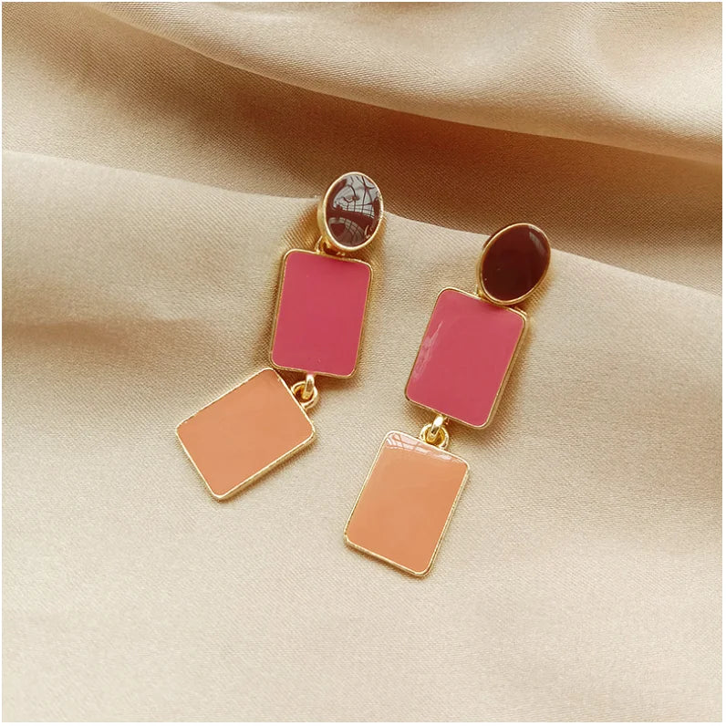 Contrast Color Drop Earrings For Women S925 Silver Pin Korean Rectangle Temperament Long  Geometry Personality Simple Brincos