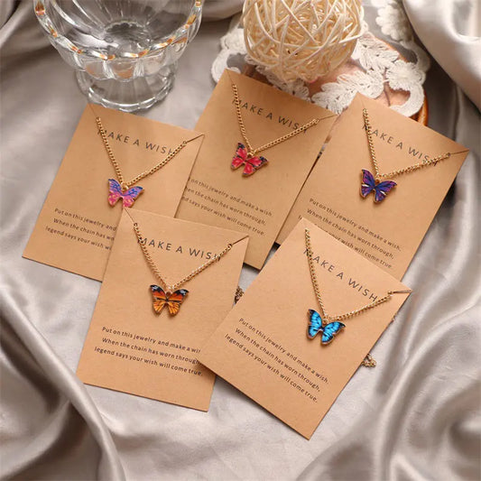 Cute Colorful Butterfly Pendant Necklace for Women Gold Color Clavicle Chain Choker Lady Wedding Party Jewelry Fashion Gifts