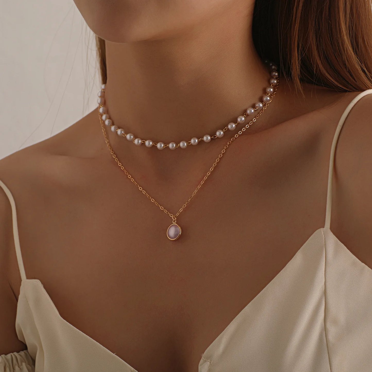 Sumeng New Personality Fashion Square Imitation Pearl Crystal Zircon Necklace Invisible Transparent Fishing Line Necklace Women