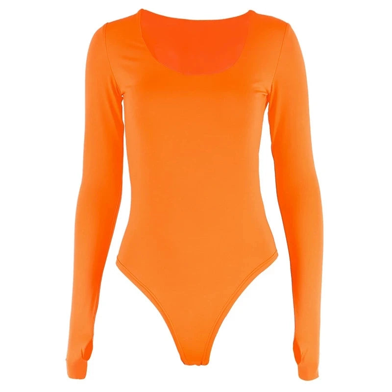 Orange Neon Bodysuit Women Long Sleeve Bodycon Sexy 2024 Autumn Winter Streetwear Club Party Outfits Casual Female Clothing