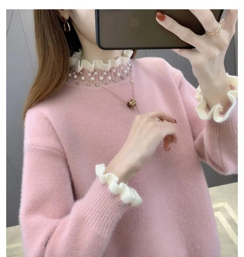 2023 Autumn Winter Thick Sweater Women Knitted Ribbed Pullover Sweater Long Sleeve Fasion Slim Jumper Soft Warm Pull Femme