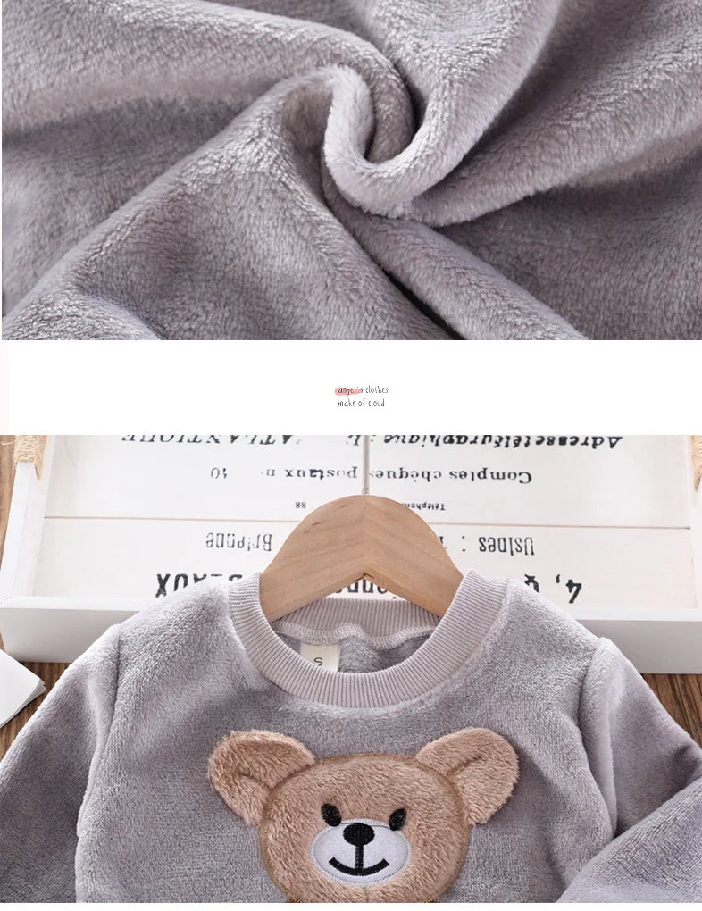 New Winter Baby Girls Boys Homewear Sets Autumn Fashion Flannel Fleece Clothes Kids Cartoon Bear Sleepwear Children Pajamas