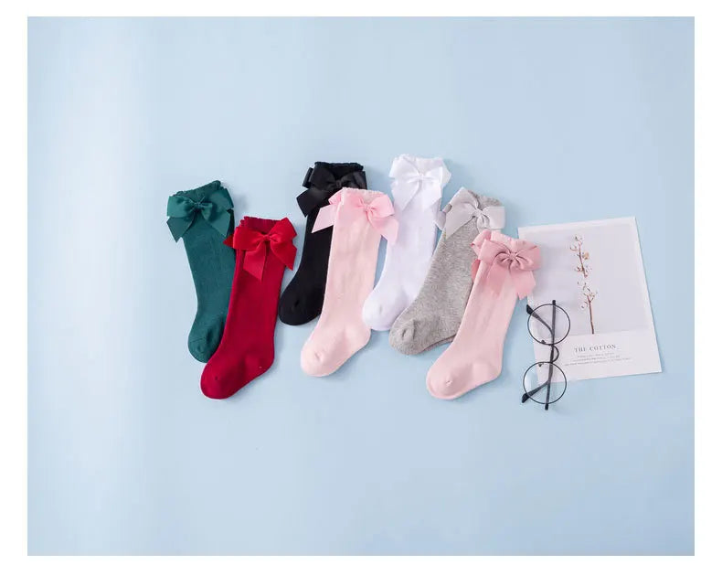 2023 New Kids Socks Toddlers Girls Big Bow Knee High Quality Long Soft Autumn Winter 100% Cotton Lace Baby Tube Sock Calcetines