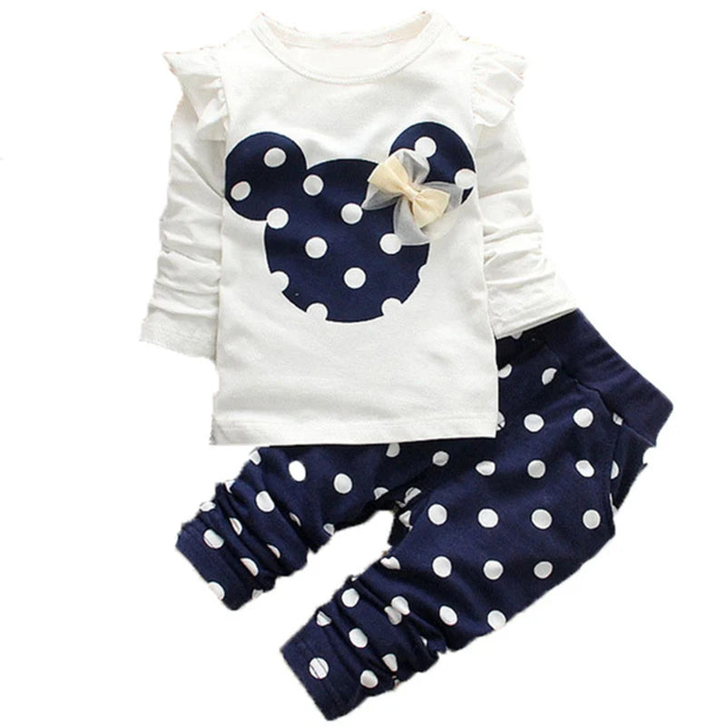 Baby Girls Clothing Set Fashion Bow Dot T shirt+ Pant Suit Kids Cotton Tracksuit Children Spring Long Sleeve Clothes