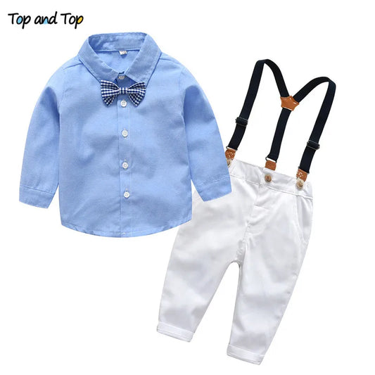 Top and Top Boys Gentleman Clothing Sets Autumn Kids Formal Suits Long Sleeve Shirt+Suspenders Trousers Casual Boy Clothes