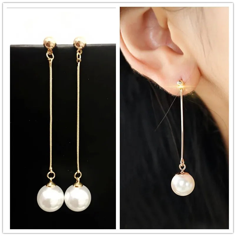 Long Tassel Simulated Pearl Drop Earrings for Women Gift Bijoux Korean Jewelry OL Gold Color Pendientes Boucle d'oreille