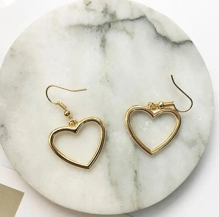 Earrings For Women Gold Fashion Jewelry Pendant Girls Trend Gift Hanging Dangler Eardrop Clasp Female Heart Simple