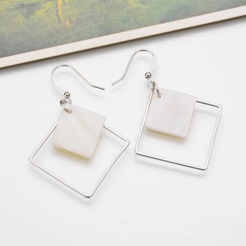 New Natural White Shellfish Earrings Ladies Thread Empty Square Simple Earrings Jewelry Women's Gift Wholesale  Long Earrings