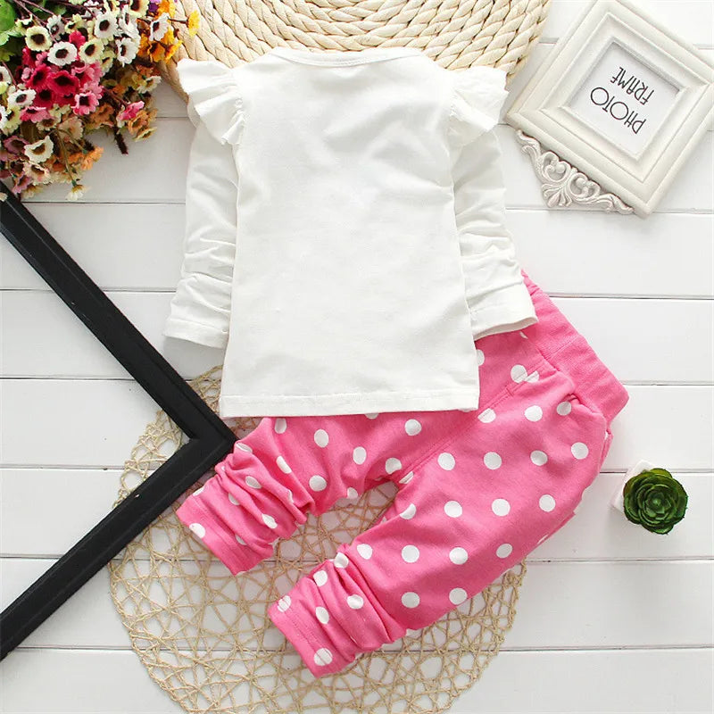 Baby Girls Clothing Set Fashion Bow Dot T shirt+ Pant Suit Kids Cotton Tracksuit Children Spring Long Sleeve Clothes