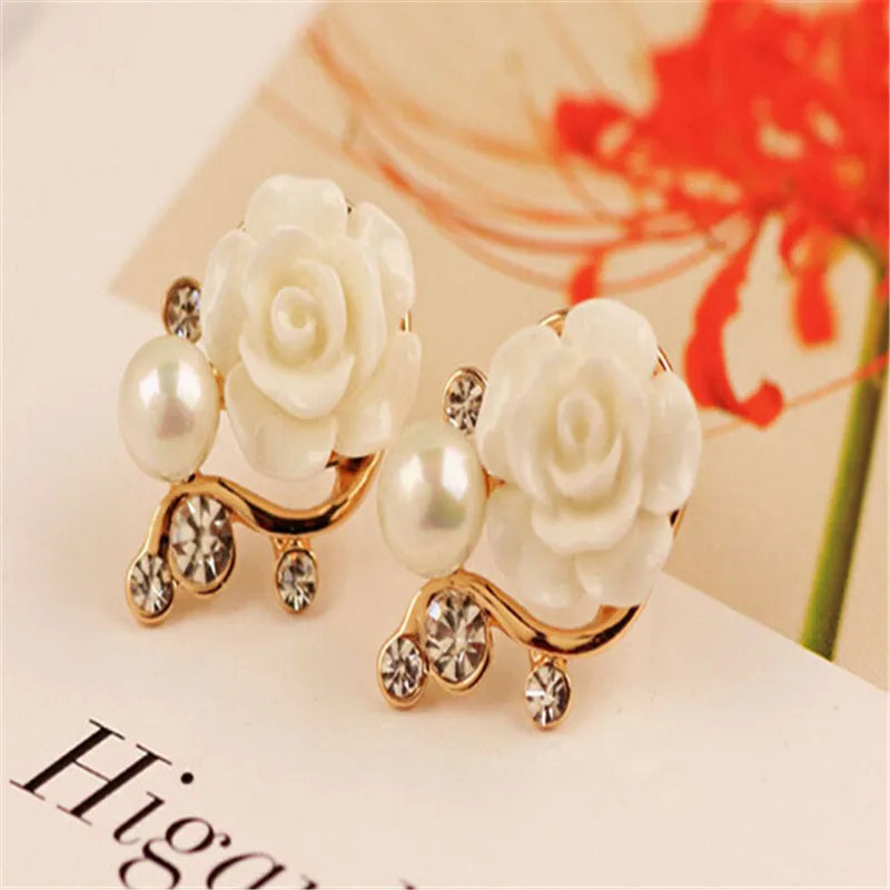 Jewelry New Brand Design Gold  Rose Pearl Stud Earrings For Women 2017 New Accessories Wholesale Orecchini Perlas Earing