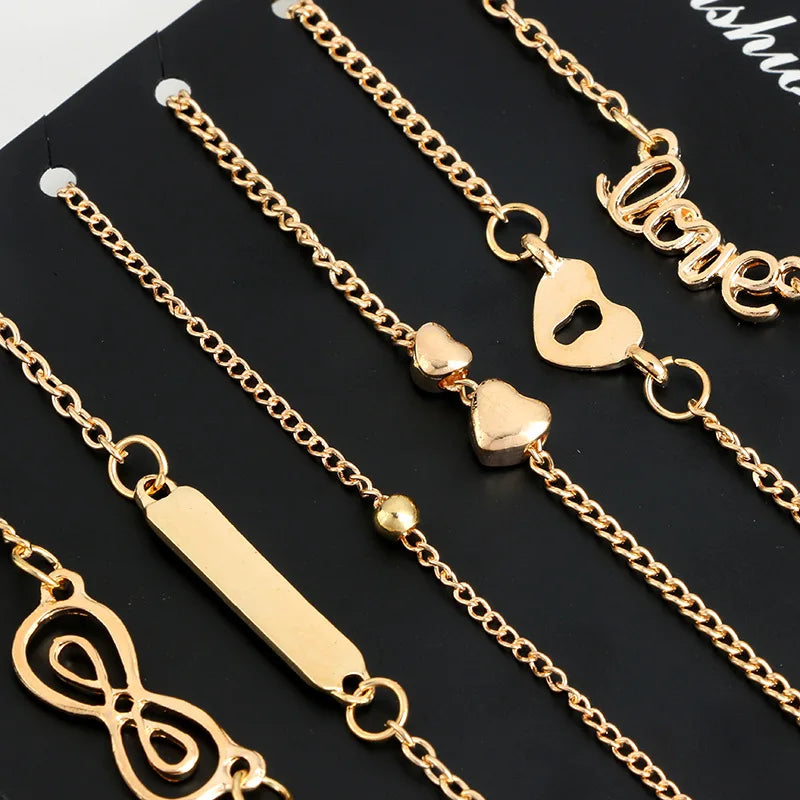 6pcs Trend Infinity 8 Bowknot Heart Key Charm Chain Bracelets & Bangles Minimalist Women Tiny Set Party Jewelry