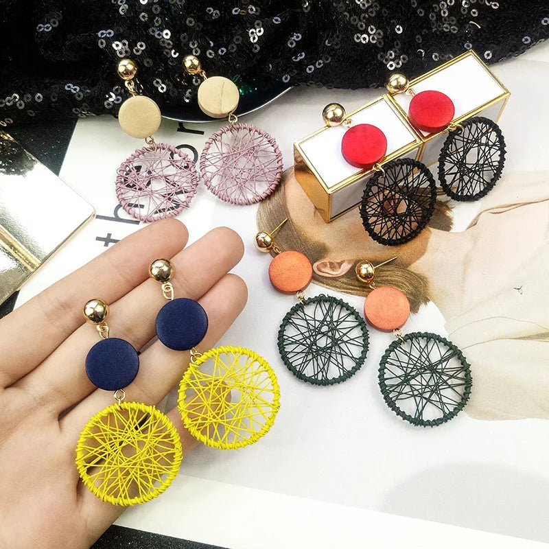 Europe And America Scrub Drop Earrings Geometric Fashion Circle Long Earrings Women's Jewelry Wholesale And Retail Brincos