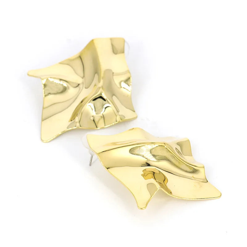 EK2126 Exaggerated Brand Gold Color Irregular Square Shiny Metal Big Drop Earrings Women Rhombus Punk Ear Party Jewelry