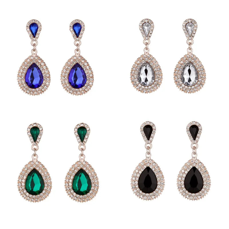 Palace Retro Luxulite Full Drilling Water Drop Rhinestones Female  Earrings Sweet Earrings Long Earrings Crystal Earrings