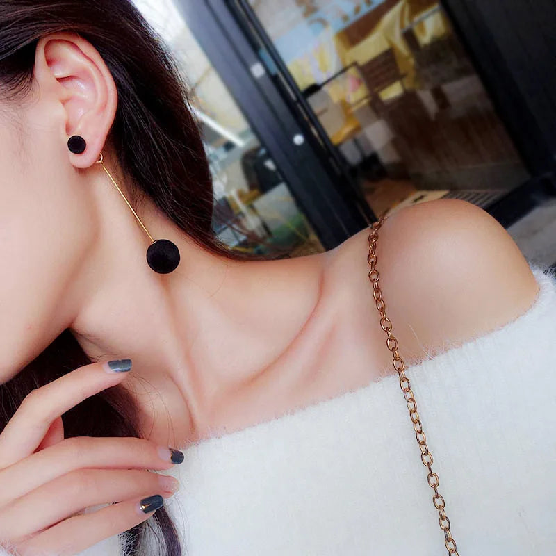 Fashion Red, Black Plush Ball Hanging Earrings Female Korean Personality Round Long Earrings Own Gift Jewelry Statement Earrings