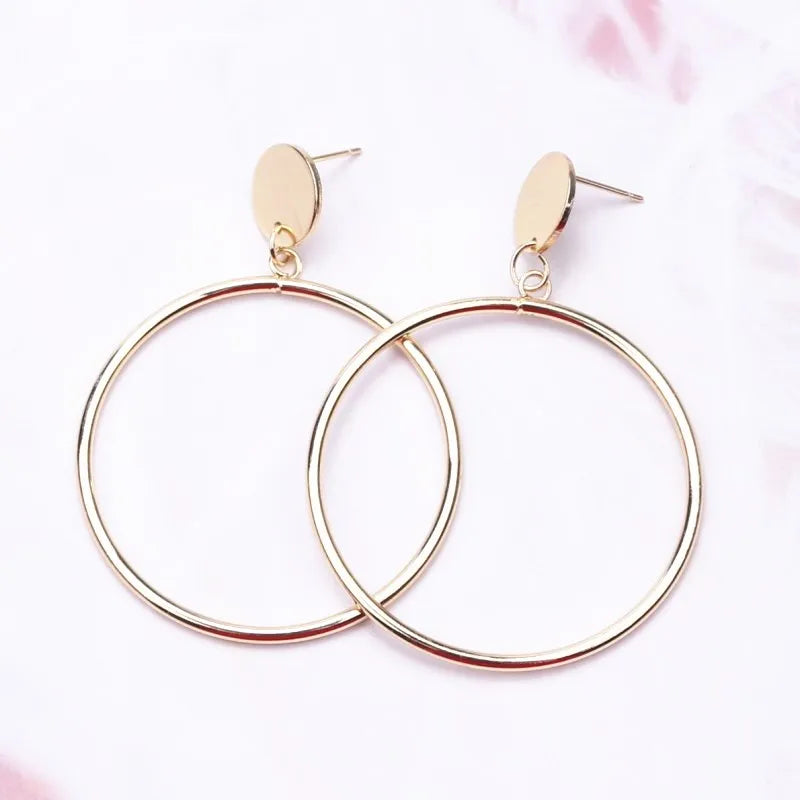 Geometric Big Round Hoop Earrings for Women Simple Trendy Gold Silver Color Brincos Accessories Party Jewelry Girlfriend Gift