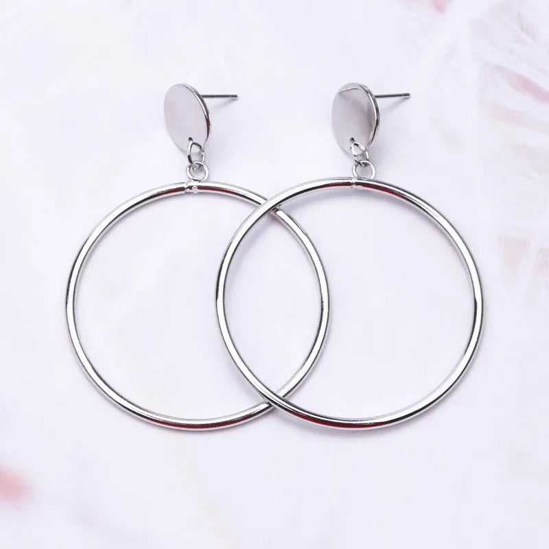 Geometric Big Round Hoop Earrings for Women Simple Trendy Gold Silver Color Brincos Accessories Party Jewelry Girlfriend Gift