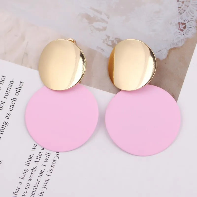 9 Colors Candy Double Round Metal Drop Earrings Charm Trendy Glossy Geometry Sequins Statement Brincos for Women Jewelry Gift