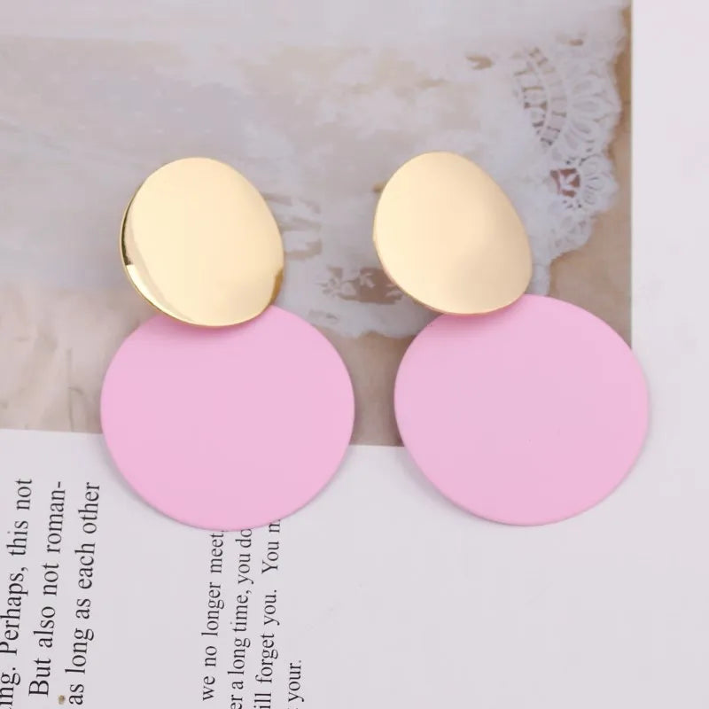 9 Colors Candy Double Round Metal Drop Earrings Charm Trendy Glossy Geometry Sequins Statement Brincos for Women Jewelry Gift