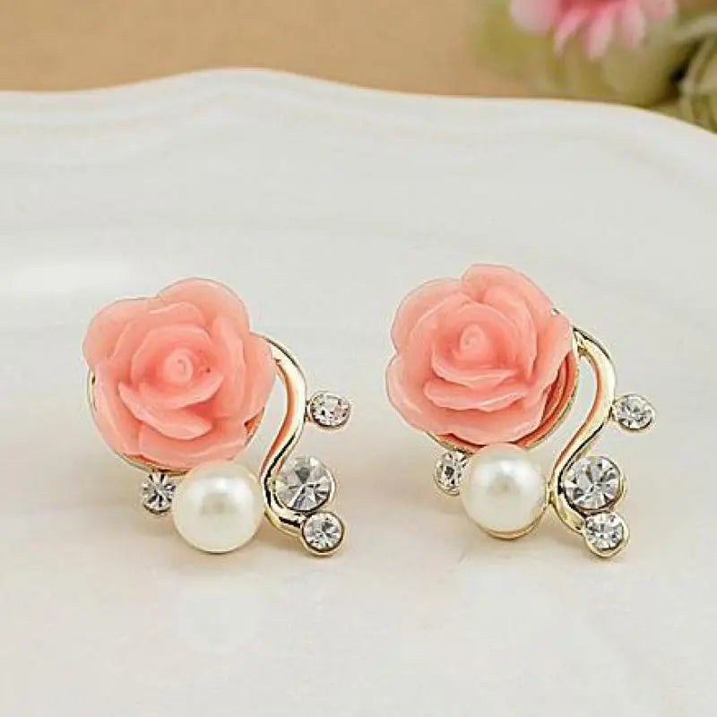 Jewelry New Brand Design Gold  Rose Pearl Stud Earrings For Women 2017 New Accessories Wholesale Orecchini Perlas Earing