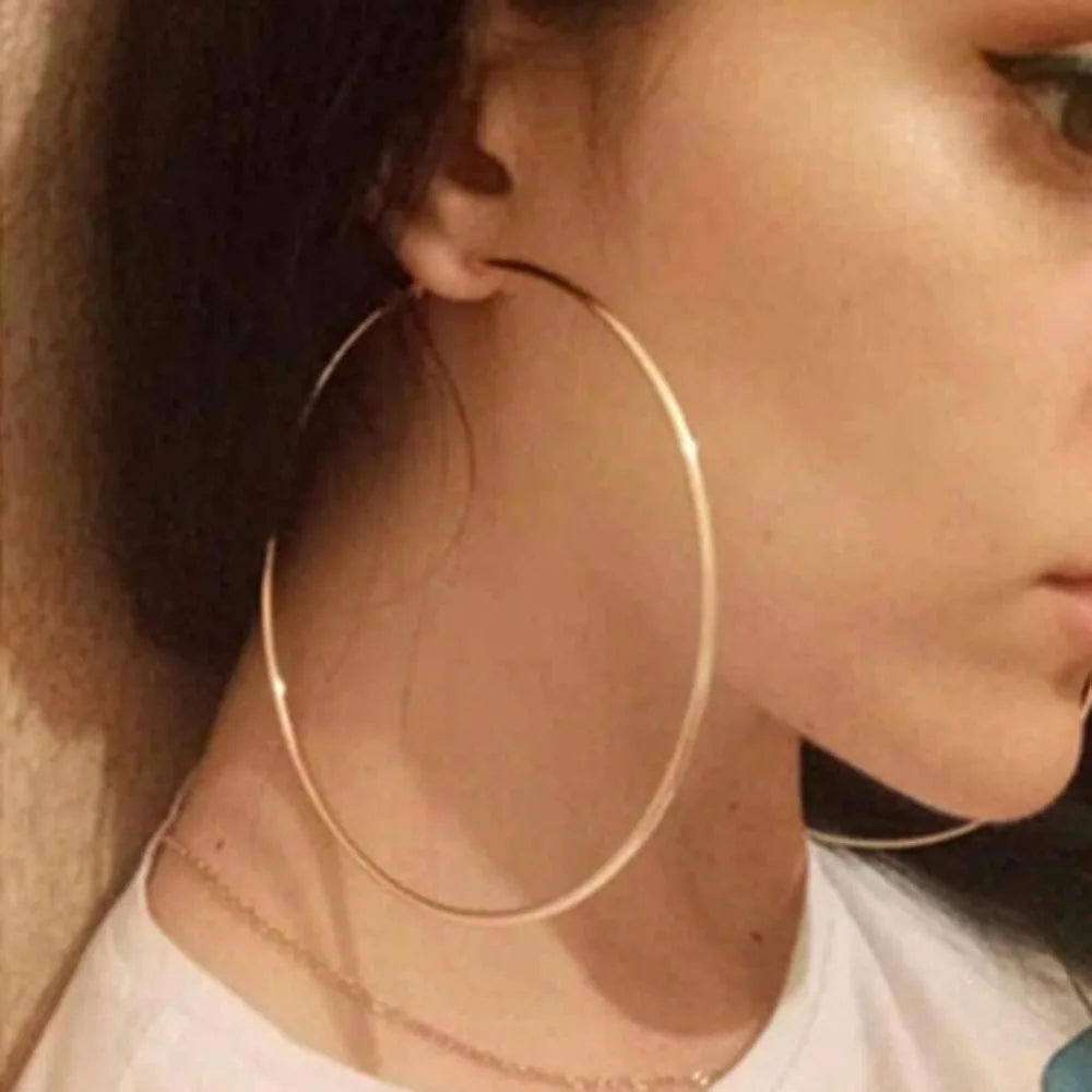 40-80mm Exaggerated Big Smooth Circle Hoop Earrings  for Women Aros Simple Round Loop Ear Wedding Jewelry Brincos Cool Gift